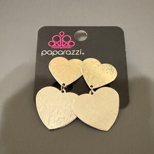 Double Heart Silver Clip on Earrings